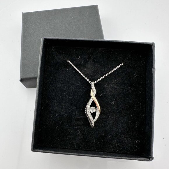 Beautiful Twisted 10kt Rose Gold & Sterling Silver Diamond Necklace - Picture 1 of 12